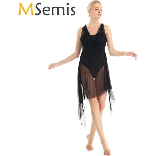 Women Asymmetrical Ballet Dress Sleeveless Wrapped Front and Back Leotard Ice Skating Dress Competition Figure Skating Costume