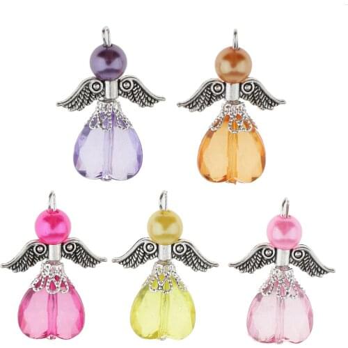 10pcs Handmade Angel Fairy Charms Pendants Acrylic Heart Beads Wings