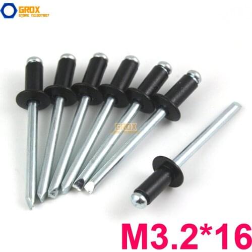 100 Pieces M3.2*16 Aluminum Blind Rivet Pop Rivet Dome Head Open End Black