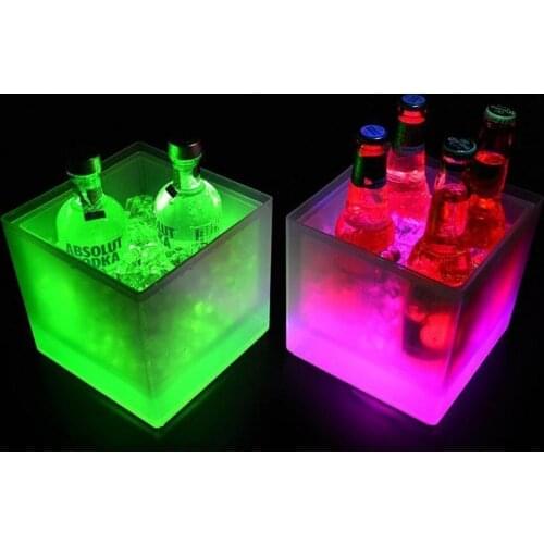 3500ml Rectangle LED Ice Buckets Luminous Double Layer Square Wine Cooler Plastic Non Toxic Oversize Kitchen Bar Tools