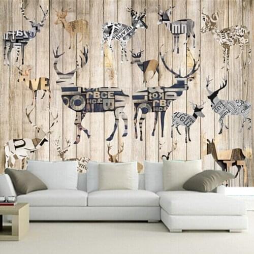 The custom 3D murals,Modern minimalist wallpaper,elk, wood background,the living room sofa TV wall bedroom background wall paper