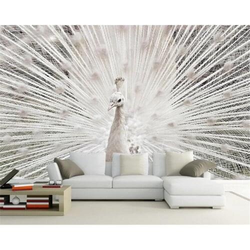 Beibehang 3D wallpaper custom any size photo wallpaper white peacock open screen TV room background wallpaper for walls 3 d