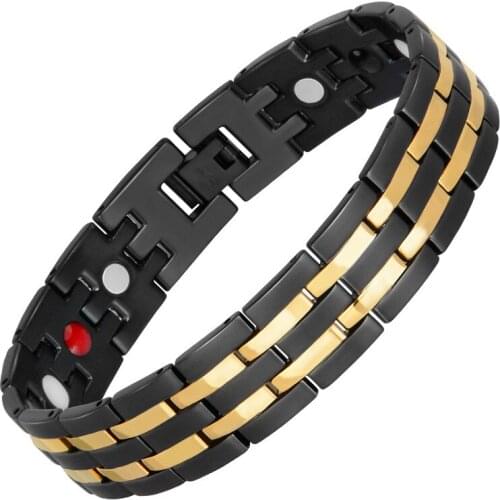 4 In 1 Bio Magnetic Bracelet Black Color IPG Golden Power Sports Bracelets For Men Energy Bangles Hand Chain