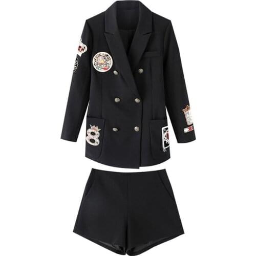 High Quality Two-piece Blazer Women Suits Double Breasted Plaid Female Blazer Shorts Set Elegant Office Ladies Blazers Sets
