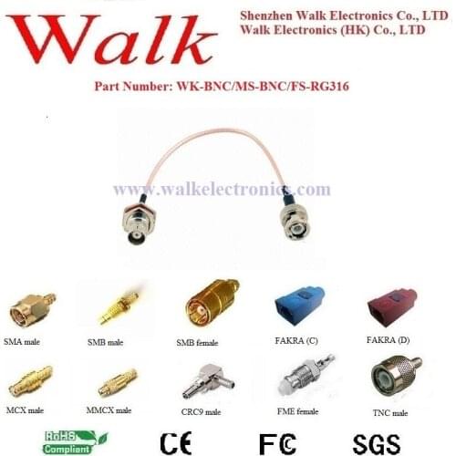 BNC male BNC female rg316 cable, bnc female male cable, bnc connector rg316 cable assembly