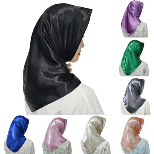 Large Square Headscarves Women Smooth Satin Scarves Solid Color Muslim Headscarves Ladies Soft Turban Female Shiny Headwraps