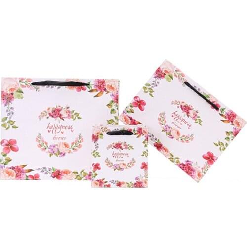 Floral Print Paper Gift Bag with Handle Lovely Clothes Present Bags Package Decor Birthday Party Supplies 3 Size Wholesale