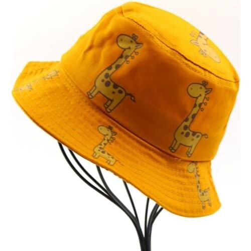 Childrens Cartoon Giraffe Kids Bucket Hat Cotton Deer Bob Caps Hip Hop Gorras Kids Panama Cap Fishing Boonie Flat Top