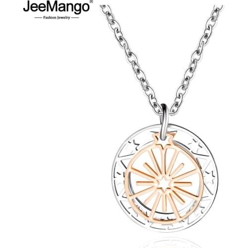 JeeMango Design Compass Coin Star Ferris Wheel Stainless Steel Pendant Necklace Bohemia Chokers Necklace For Women JN17079