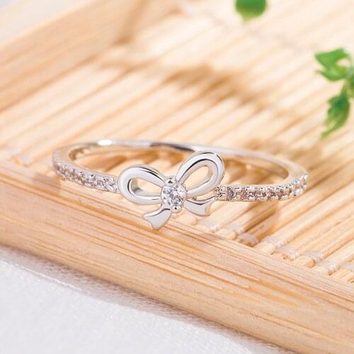 Butterfly Knot Ring 100%925 Sterling Silver Ring Cute Style Bohemian Glamour Lady Cubic Zircon Ring Silver Jewelry Wholesale