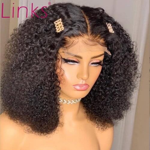 Links Curly Short Bob Wig 180% Density Afro Kinky Curly Human Hair Wig For Black Women Brazilian Remy T Part Lace Wig preplucked