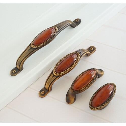 2.5" 3.75" 5" Red Ceramic Drawer Knobs Antique Brass Door Pull Handles Wardrobe Cupboard Handle Furniture Metal Handle Hardware
