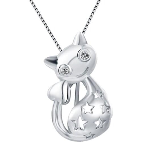 CLUCI 925 Sterling Silver Women Cat Charms Pendant for Necklace Jewelry Making Real 925 Silver Cat Pearl Pendant Locket SC081SB