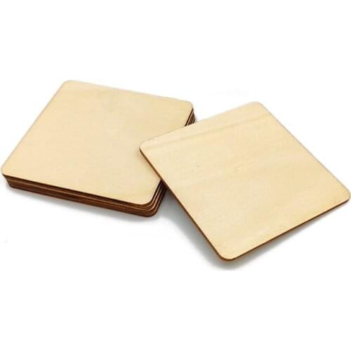 50pcs 50-100mm Unfinished Wood Square Blank Natural Wooden Squares Cutouts for DIY Crafts, Painting, Carving, Home Decorations