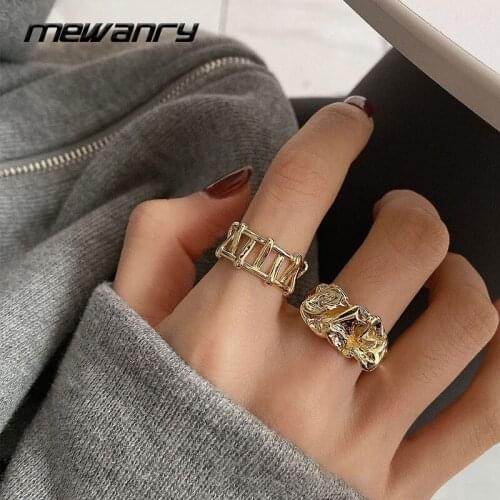 Mewanry INS Fashion 925 Sterling Silver Hollow Rings for Women Elegant Simple Couple Irregular Geometric Party Jewelry Wholesale