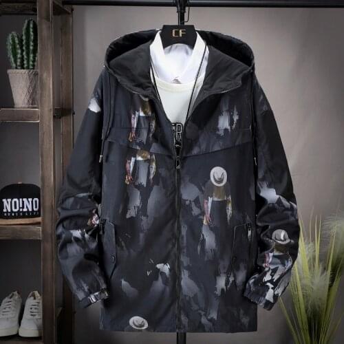Plus Size 3XL-9XL Spring Autumn Mens Bomber Jacket Casual Hooded Streetwear 2021 Print Outdoor Men Coat Oversize Windbreaker