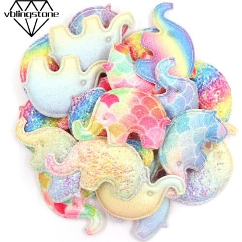 10Pcs 53x32mm Elephant Patches Bling Fabric Padded Patches Sticker On Clothes DIY Girls Hair Clip Accessories Glitter Appliques
