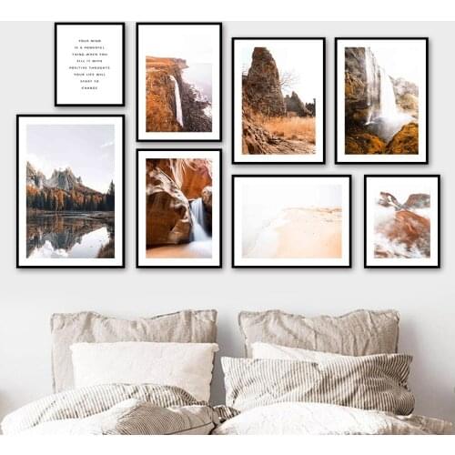Mountain Cliff Waterfall Lake Landscape Wall Art Canvas Painting Nordic Posters And Prints Wall Pictures For Living Room Decor
