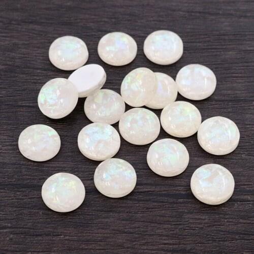 New Fashion 8mm 10mm 40pcs/Lot White Color Built-in metal foil Flat back Resin Cabochons Cameo