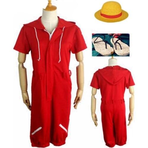New One piece Monkey D. Luffy Cosplay Costumes Shirt Pants Wigs Shoes Summer Clothing Set For Halloween Party Christmas