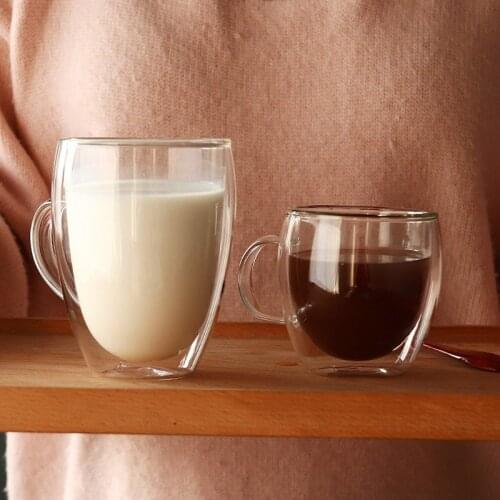 New 1Pcs 100-400mL Double-layer Heat Resistant Transparent Glass Cup Office Coffee Tea Whiskey Wine Mug With Handle Drinkware