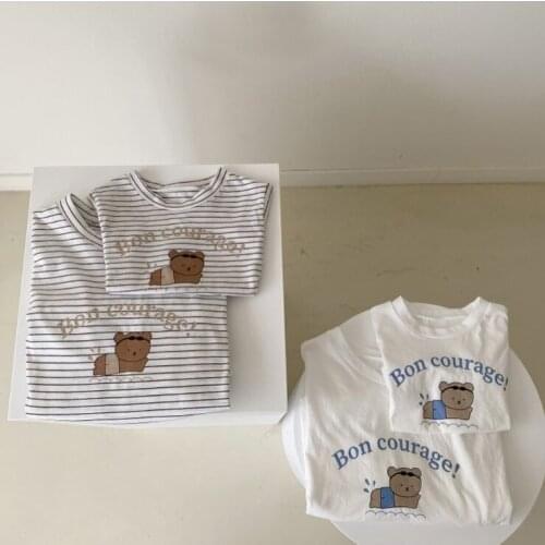 2021 new boys girls striped t-shirt fashion cotton summer shorts sleeve babys top