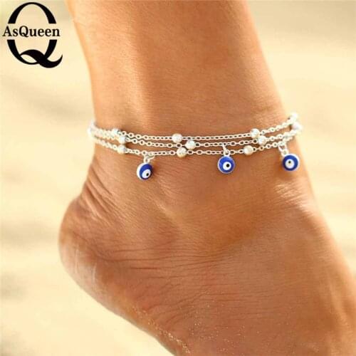 New Bohemian Anklets For Women Turkish Blue Eyes Pendant Foot Bracelet Beads Chain Beach Anklet halhal ayak zinciri cavigliera