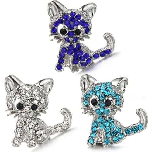 New Beauty Rhinestone Cats metal 18mm snap buttons 3 colors fit 18mm snap necklace jewelry wholesale KZ1661