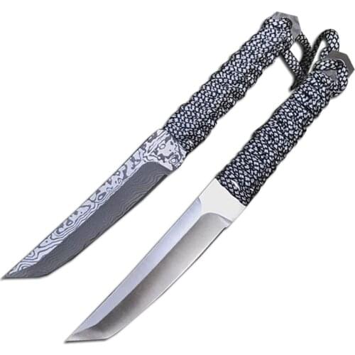 DuoClang Fixed Blade Knife Tanto Camping Survival 5Cr13 Full Stainless Steel 58HRC Hardness Pocket Karambit Knife Sheath