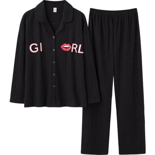 2021 Letter print full cotton autumn pajamas sets women sleepwear cozy casual long sleeve lapel cardigan pyjamas women homewear