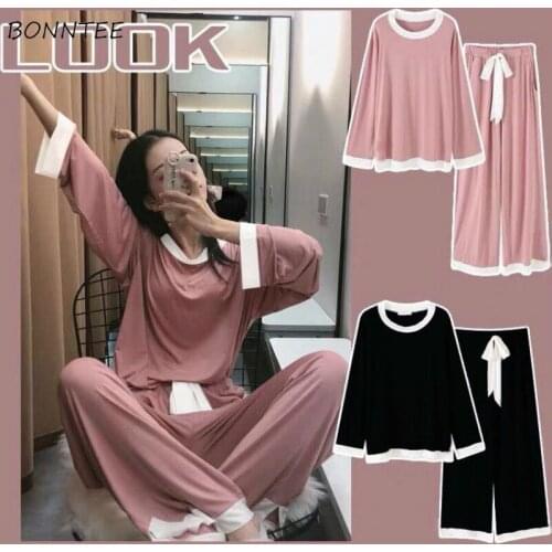 Pajama Sets Women Autumn 2 Piece Long Sleeve Patchwork Sweet Lovely Fashion Home Japanese Style New Ladies Sleepwear Loose Ins