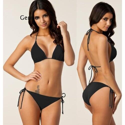 Hottest Classical Black Bikini Solid Plus Size Bikini Set XXL Bathing Suits Removable Pad Fully Lined Women Swimwear