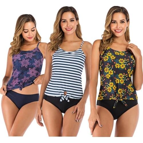 Sexy Tankini Top Bikinis Set For Womens Swimsuits Swimwear Two Piece Sexy Printed Tie Knot Plus Size Beach Bathing Suit