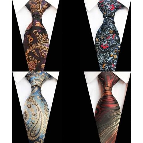 GUSLESON Luxury 8cm Tie Floral Plaid Paisley Jacquard Woven Classic Men Neck Ties Wedding Party Gravatas Groom Silk Necktie