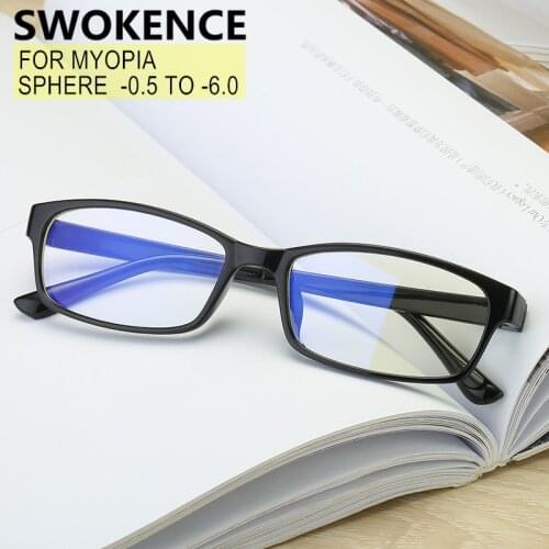 SWOKENCE Filling Prescription Myopia Glasses -0.5 to -10 Customizable Women Men Rectangular Frame Nearsighted Spectacles F045