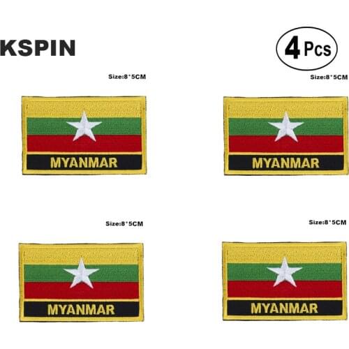 Myanmar Rectangular Shape Flag Iron on Saw on Patches Embroidered Flag Patches National Flag Patches for Clothing