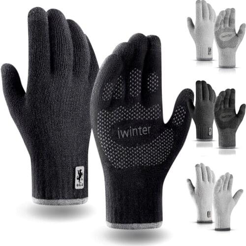 Bicycle Gloves Winter Mens Knitted Full Finger Touch Screen Gloves Double Layer Thickened Warm Mitten Cycling Gloves