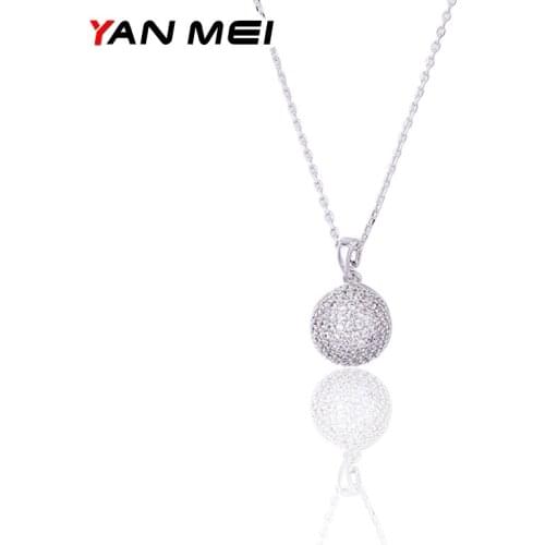 YAN MEI Women 2017 Round Ball Shape Crystal Pendant White Gold Color CZ Exquisite Necklace Brand Jewelry GLD0418