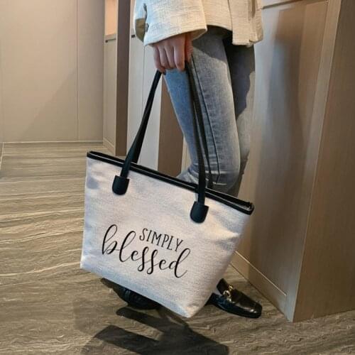 Simply Blessed Printed Women Ladies Funny Canvas Tote Bag Shoulder Christian Go to Church Bag Beach Bag Work Bag