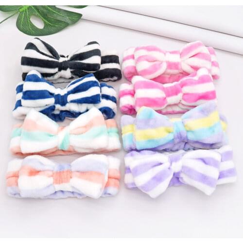 Women Soft Warm Coral Fleece Top Bowknot Hairband Sweet Print Face Wash Hair Holder Turban for Girls Headwear Hair Accessories