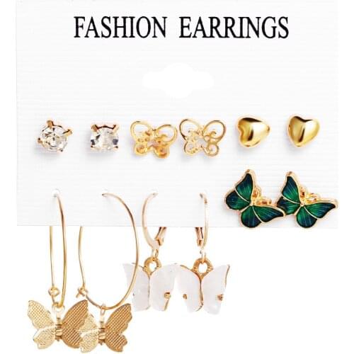 Womens Earrings Korean Stud Earrings for Women Vintage Pearl Butterfly Earring Set 2021 Trend Earings Female Jewelry