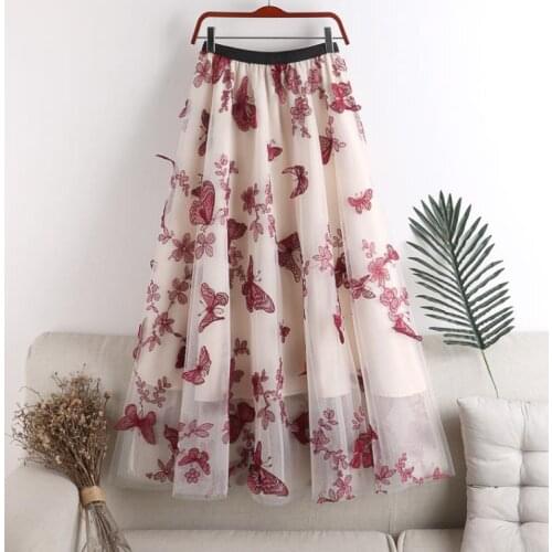 3D Butterfly Mesh Skirts Women Elegant Women Butterfly Skirts Lady A-line Lace Skirt