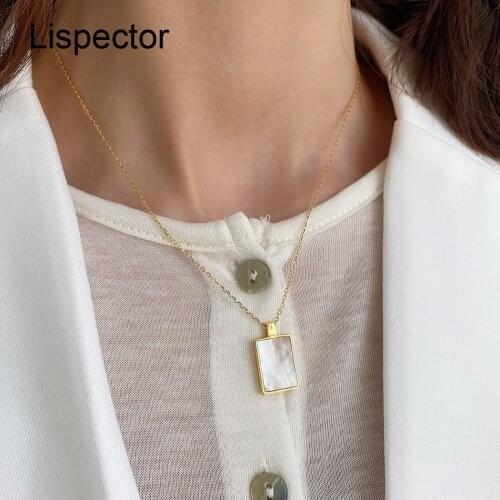 Lispector 925 Sterling Silver Korean Simple Shell Square Pendant Necklaces for Women Minimalist Necklace Female Matching Jewelry