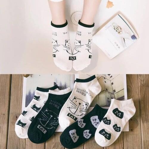 1 Pair Cartoon Creativity Cute Cat Animal Harajuku Style Cotton Funny Socks Women Set Casual Novelty Happy Short White Socks