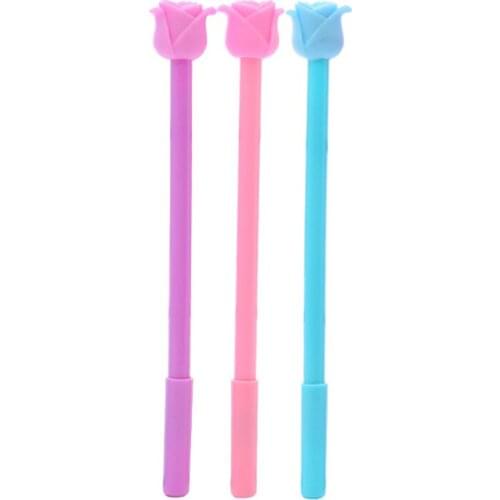 3pc Cute Rose Gel Pen Cartoon Creative Flowers Black Signature Water Pen Accessories Office School Supplies Korea Stationery