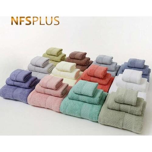 3PCS/SET Plain Colors Towel Set For Bathroom 100% Cotton 35x35 Hand Towel 35x75 Face Towel 70x140 Terry Bath Towel For Adults