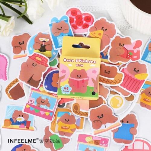 46P Cartoon Cat Bear Bread Series Stationery Sticker Scrapbook Seal Creative DIY Journal Diary Deco Adhesive Paper Seal Supplies
