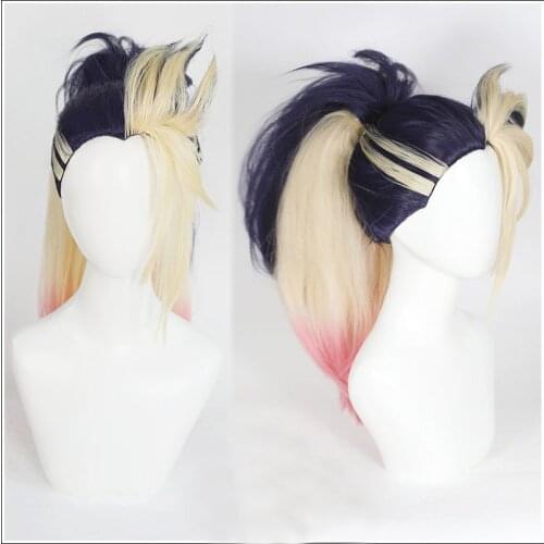 Akali LOL KDA The Baddest Ponytail Mixed Color Long Role Play Heat Resistant Synthetic Hair Halloween Party Cosplay + Wig Cap