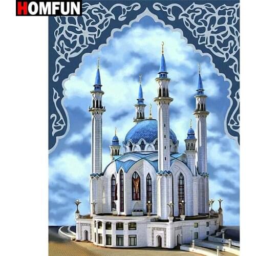 HOMFUN Full Square/Round Drill 5D DIY Diamond Painting " Mosque Landscape " 3D Diamond Embroidery Cross Stitch Home Decor Gift