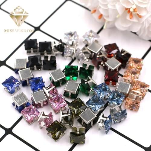 Free shipping 8mm Square shape Zircon artificial gemstone with claw flatback sliver base rhinestones DIY jewelry Accessories